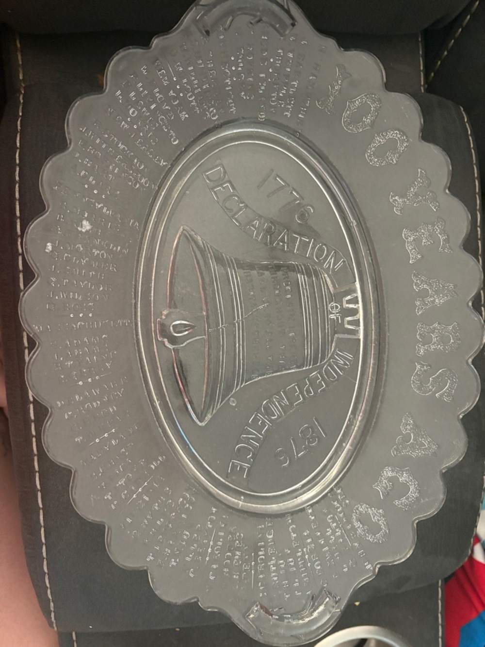 Vintage Bicentennial Declaration of Independence Liberty Bell Glass Platter